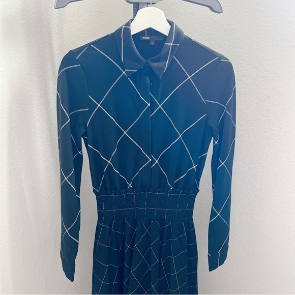 NWOT Maje Ralek Checked Asymmetric Midi Shirt Dress - Picture 4 of 11